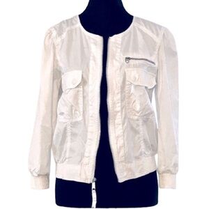 Bebe Vintage White Bomber Jacket Medium 100% Cotton Blend Lightweight Boho